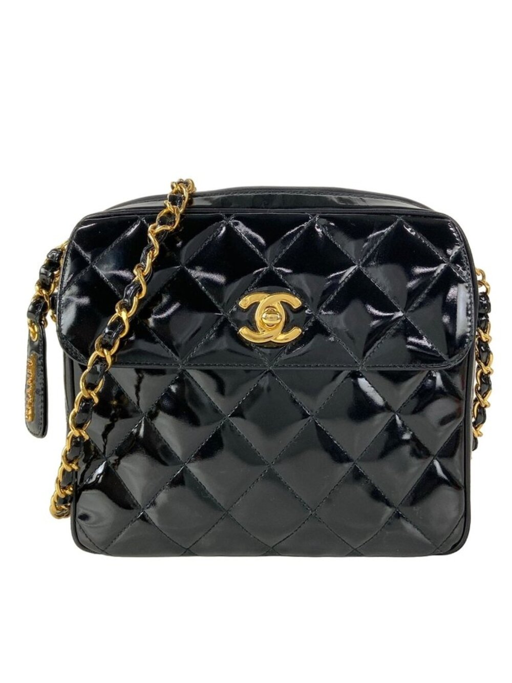 Chanel Shoulder Bag Quilted Black Gold Chain Flap Pocket Leather